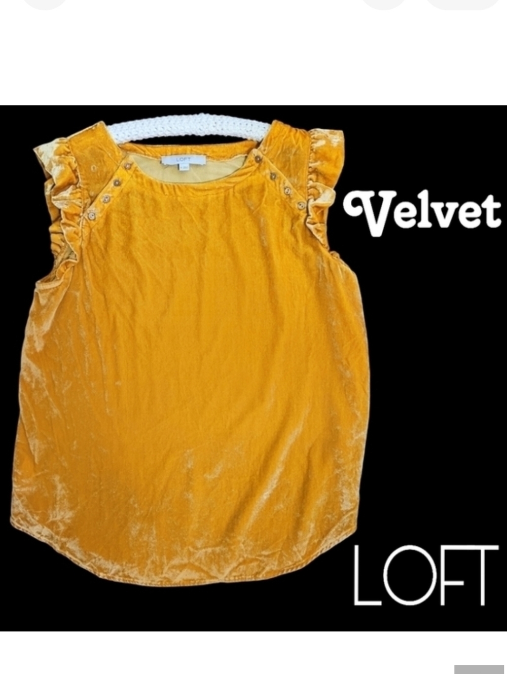 LOFT golden mustard velvet loose fit ruffle shoulder blouse